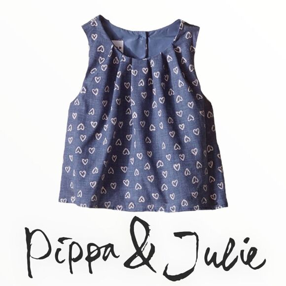 PIPPA & JULIE | Blue | SWINGY HEART CHAMBRAY COTTON TOP - Picture 1 of 4
